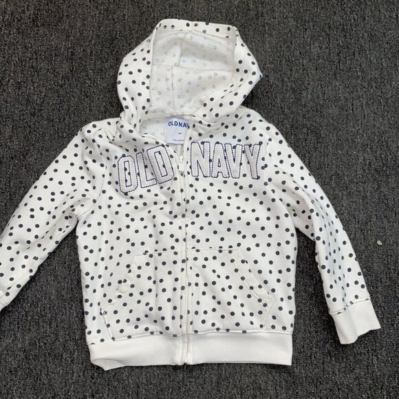 Sz.4T*Old Navy*White/Navy Polka-Dot Full-Zip Hoodie Sweatshirt - Picture 1 of 6
